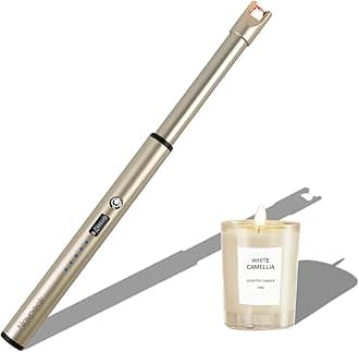 Navpeak Electric Candle Lighter Windproof USB Rechargeable Flameless Long Neck Lighter for Candles Gas Stove Fireplace BBQ Kitchen Grills (Champagne Gold)