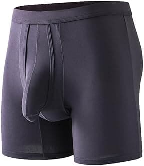 Men's Dual Pouch Underwear Short&Long Leg Bulge Boxer Briefs Separated Pouch Modal Trunks (US, Alpha, Large)