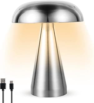 Mushroom Table Lamp Portable Cordless LED Desk Light USB Rechargeable Desk Lamp Touch Control Night Light with 3 Color Dimming Decorative Bedside Lamp for Bedroom Living Room Home Decor(silver)