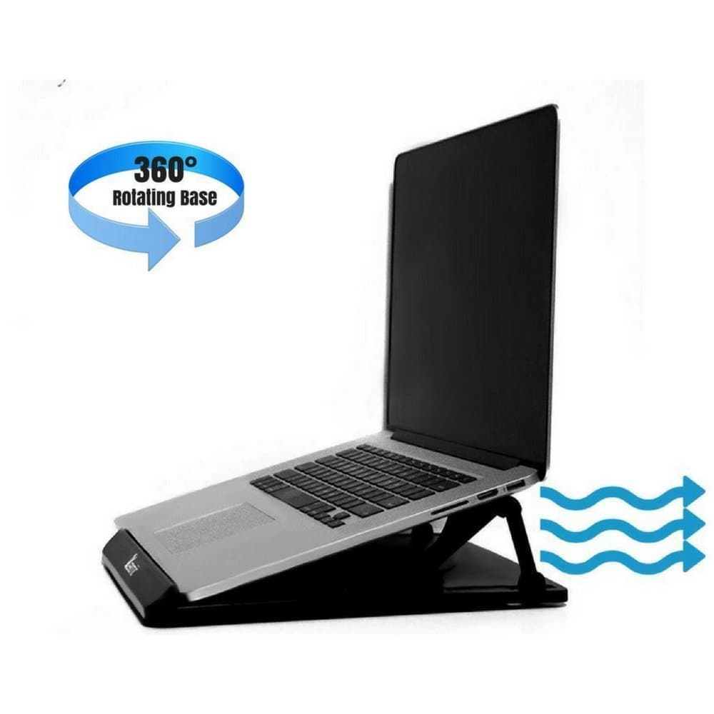 Portable and Adjustable Cooling Laptop Stand Or Notebook Riser For Desk, 360 Degree Rotating, Black