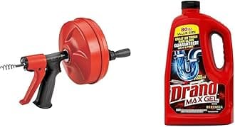 57043 Power Spin Drain Cleaner with 25' MAXCORE Cable & Drano Max Gel Drain Clog Remover and Cleaner for Shower or Sink Drains, Unclogs and Removes Hair, Soap Scum, Blockages, 80 oz