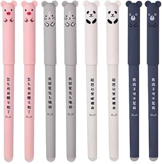 Cute Animal Gel Pen, 0.35mm Cartoon Animal Erasable Blue Ink Gel Pen Student Stationery Office Gift Back To School Gift Set(4Pcs Black+4Pcs Blue)