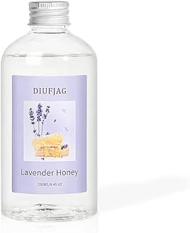 Lavender Honey Diffuser with 20 Black Fiber Sticks, 200ml (6.7 oz) Diffusers for Home Essentials Bathroom,Last up to 60 Days
