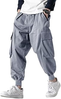 Men's Joggers Pants Casual Baggy Cotton Drawstring Tapered Sweatpants Cargo Hippie Loose Fit Trousers with Multi-Pocket