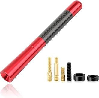 Car Short Antenna, 4.72" Aluminum Radio Antennas Replacement, Carbon Fiber Antenna Kit with Screws, AM/FM Roof Mount Car Radio Reception Antennas Mast for Most Cars SUVs (Red)
