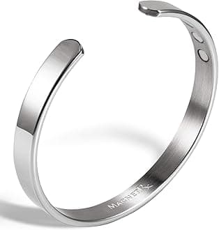 Magnetic Bracelets for Men & Women - Elegant Bangle Men’s Cuff - Golf/Tennis Elbow & Balance, Stainless Steel Magnetic Bracelets for Women (Polished Silver | Medium)
