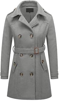 Womens Pea Coat Double Breasted Wool Coat Long Winter Trench Coat with Belt