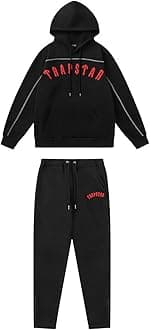 Embroidered Trapstar Tracksuit for Men and Women, Unisex Trapstar Shooters Suit, 2 Piece Sports Jogging Set Autumn Winter, Fleece Hooded Sweatshirt and Pants (Color : 8838 black, Size : X-Larg