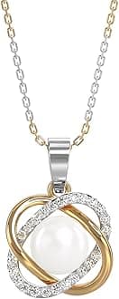 CLARA 925 Sterling Silver Real Pearl Knot Pendant Earring Chain Jewellery Set | Gold Rhodium Plated | Gift for Women & Girls