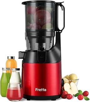 Cold Press Juicer, Fretta Slow Masticating Machines with 135mm&1.8L Chute, Fit Whole Fruits & Vegetables, Easy Clean,Self Feeding Juicer with High Juice Yield,PCTG BPA-Free, 250W (Red)