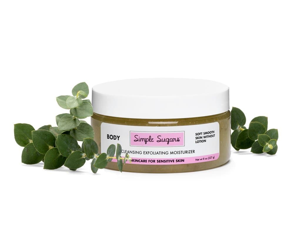 Simple Sugars Eucalyptus Body Cleansing Exfoliating Moisturizer - Formulated for Sensitive Skin - Eczema, Dry Skin, Psoriasis