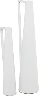CosmoLiving by Cosmopolitan Metal Decorative Vase Slim Centerpiece Vases with Handles, Set of 2 Flower Vases for Home Decoration 22", 17"H, White