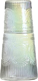 RockTrend Retro Sunflower Relief Glass Bedside Night Water Carafe with Tumbler Glass, Pitcher and Cup Set - Amber