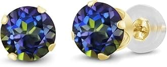 Gem Stone KingGem Stone King 14K Gold Gemstone Birthstone Solitaire Stud Earrings | Round 6MM | Gold Earrings for Women