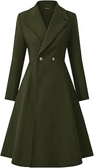 CURLBIUTY Women's Pea Coat Double Breasted A Line Long Trench Coat Winter Dress Coat with Pockets