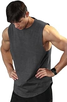 Men's Athletic Tank Tops Vest Workout Bodybuilding Workout Gym Shirts Cotton Cut Out Sleeveless Muscle Tees