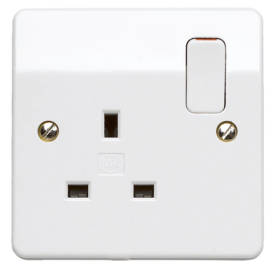 MK Logic Plus Single Socket (K2757 WHI DP) 13A 1 Gang, in white, with inherent antimicrobial properties.