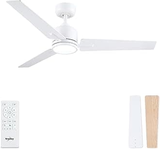 Newday 42” White Ceiling Fan with Lights and Remote, Conservatory Ceiling Fan with Lamps Dimmable, Quiet Reversible DC Ceiling Fan with 3 Timer for Bedroom Living Room Basement Kitchen Terrace