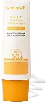 WishCare Vitamin C Pure Glow Milk Sunscreen SPF 50 PA++++ - Ultra Light Weight, Oil Free with Broad Spectrum Protection & No White Cast - 50g