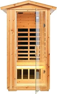 LTCCDSS Outdoor Sauna, 1 Person Far Infrared Sauna for Home, Canadian Hemlock Wooden Home Sauna, 1560W with Bluetooth, LCD, LED for Indoor and Outdoor Wooden Sauna