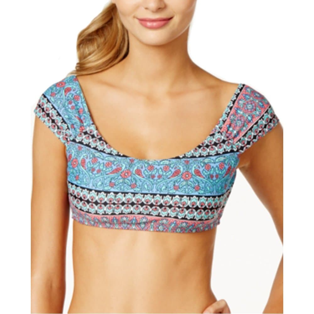 Cap-Sleeve Cropped Bikini Top Multicolor Large