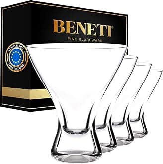 BENETI Martini Glasses Set of 4 | Made in Europe | 8oz Clear Stemless Cocktail Bar Glasses Set for Parties | Great Christmas Gift Idea for Men & Women for All Holidays or Birthdays