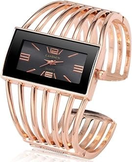 Women Luxury Cuff Bracelet Rectangular Dial Hollow Analog Quartz Wrist Watch for Ladies