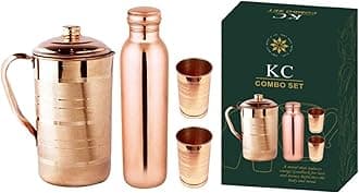 Copper Water Bottle, Jug And Glass Combo, 1000 ml Water Bottle, 1500 ml Jug, Set of Water Bottle, Jug And 2 Glass