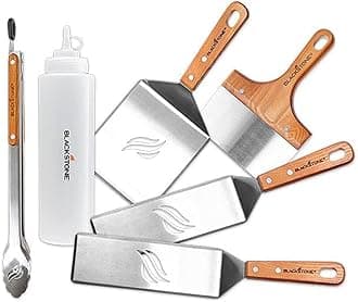 BLACKSTONE Deluxe Spatula Griddle Kit (6-Piece) with Stainless Steel Tongs, Grill Hamburger Flipping Spatulas, BBQ Scraper, Batter Dispenser & Mixer Bottle, 5069, Grilling Tools & Accessory