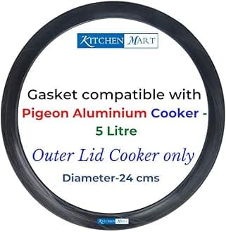 Kitchen Mart Food Grade Nitrile Rubber Gasket compatible with Pigeon Aluminium Pressure cooker (Outer Lid, 5 Litres, Black)
