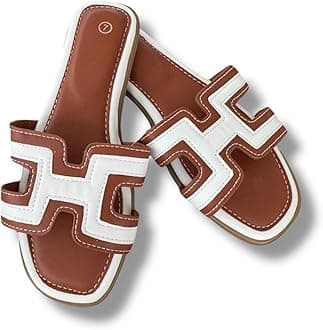 Women's H-Style Slide Sandals, Contrast Stitching, Multiple Colors, Flat Casual Slip-On.