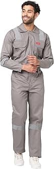 FRENCH TERRAIN® Men's 100% Cotton Industrial Boiler Suit (Work Wear Coverall/Dungarees) with Reflective Tape, 200 GSM.(Col. Grey, Size 44-2XL)
