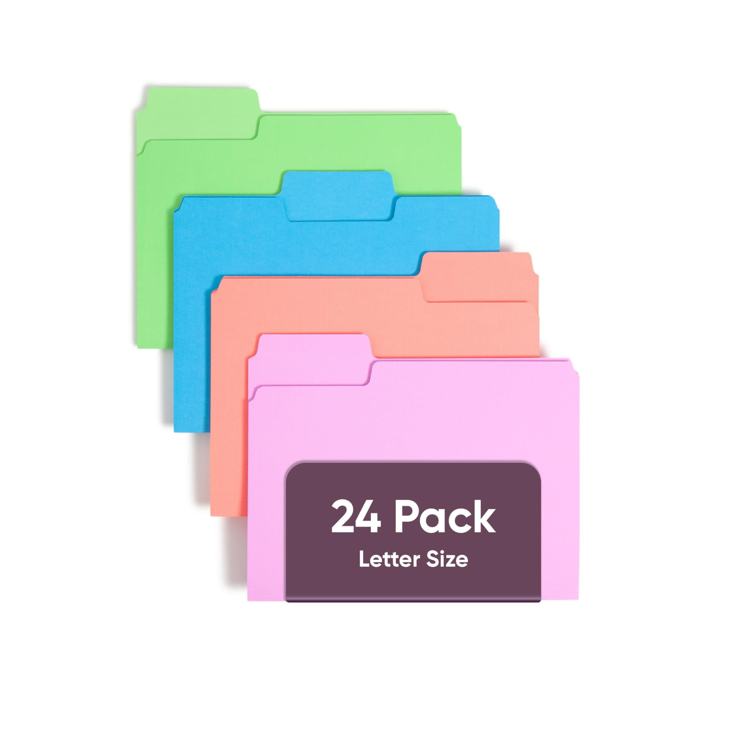 Smead SuperTab File Folders, Oversized 1/3-Cut Tab, Letter Size, Assorted Bright Colors, 24 per Pack (11957)