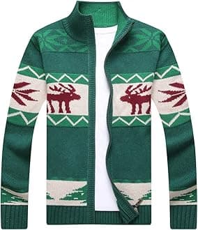 Men's Cardigan Sweaters Stand Collar Cable Thick Knitted Full Zip Sweater with Pattern