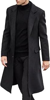 Men's Casual Trench Coat Slim Fit Notched Collar Long Jacket Overcoat Single Breasted Pea Coat wih Pockets