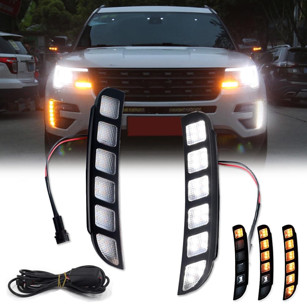 Sponsored Ad - GTINTHEBOX for 2016 2017 2018 2019 Ford Explorer Front Bumper DRL Fog Driving Lights Sequential Turn Signal Lamp Switchback Amber & White Dual Color LED (new update)
