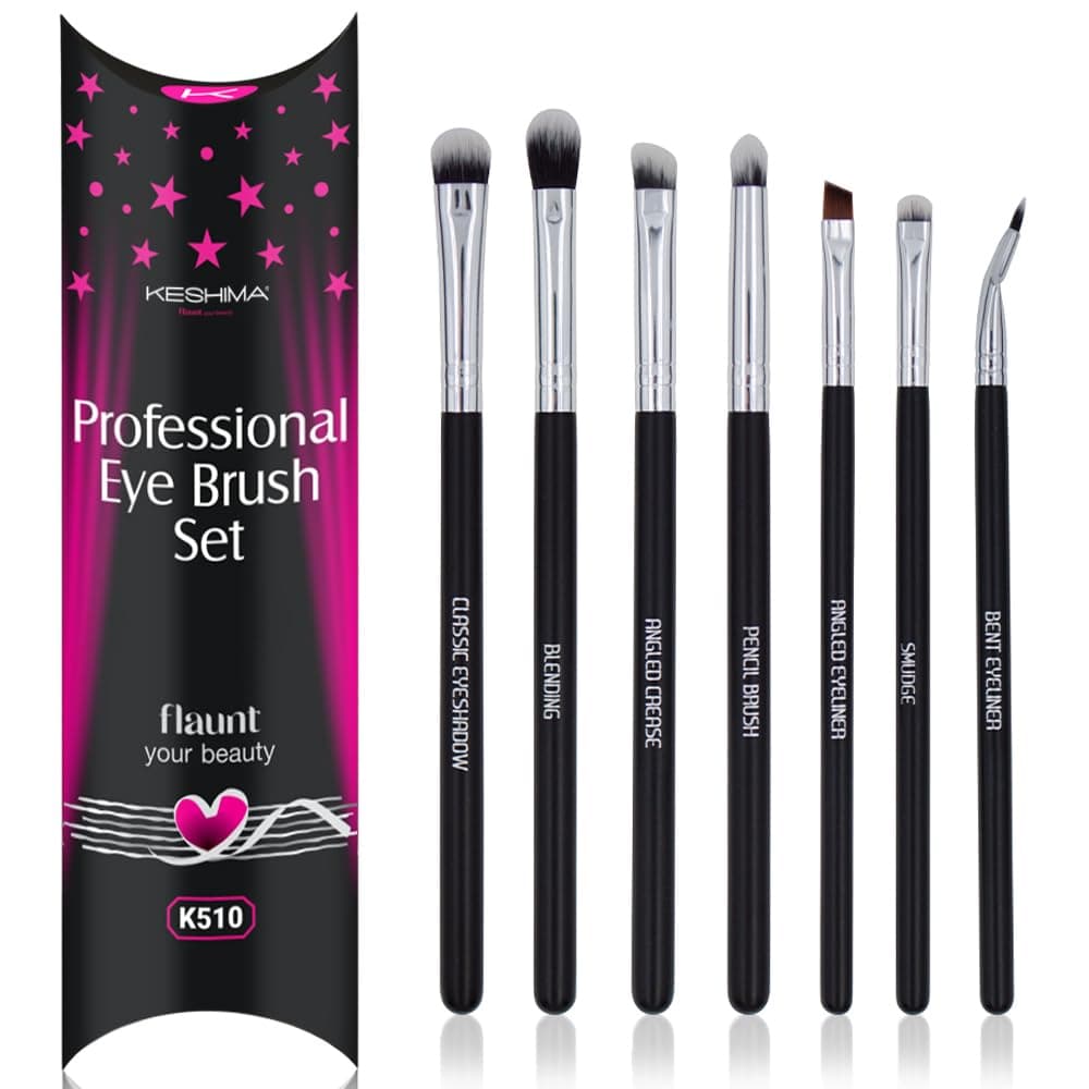 Professional Eye Makeup Brushes Set with Eyeshadow & Blending Brush, Smudge, Angled Crease, Pencil, Angled Eyeliner and Bent Eyeliner