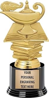 Crown Awards Education Trophies with Custom Engraving, 7.25" Personalized Reading Lamp Academic Trophy On Deluxe Round Base Prime