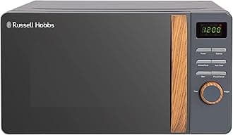 Russell Hobbs RHMD714G 17 L 700 W Scandi Grey Digital Microwave with 5 Power Levels, Wood Effect Handle & Dials, Clock & Timer, Automatic Defrost, Easy Clean, 8 Auto Cook Menus