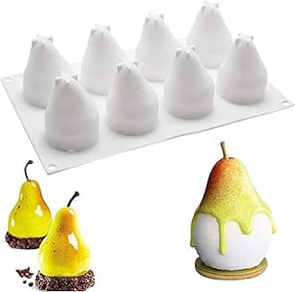 OCPO KITCHEN 3D Pear Silicone Mold for Baking Mousse, French Dessert, Ice Cream, Cake Decorating - Non-Stick, Easy Release, 8-Cavity