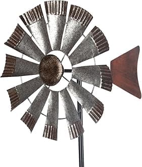 Viveta Wind Spinners Outdoor，Metal Vintage Style Single Sided Silver Windmill Kinetic Wind Spinner for Outdoor Garden Patio Yard Decor,Diameter 13 Inches