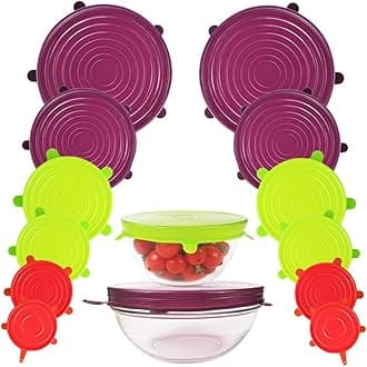 Webake Silicone Stretch Lids 12 Pack Reusable Expandable Lids (2.6" to 8.3") Fit Various Sizes of Container Tops, Bowls, Cups, Cans (Durable, Flexible)
