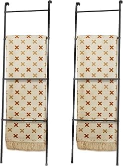 2 Pack Blanket Ladder Outdoor Towel Rack for Pool, Decorative Metal Holder for The Living Room Bathroom, Black