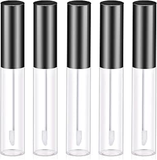 Molain 5PCS Empty Lip Gloss Tubes, 10ml Refillable Cosmetic Containers Bottles Lip Balm Bottles with Wand Concealer for Lipstick Samples, Lip Balms(Black tube cap)