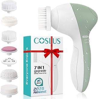 COSLUS Facial Cleansing Brush Silicone Face Scrubber: 7 in 1 FBS-D Electric Exfoliating Rotating Massage Device Waterproof Deep Cleaning Exfoliation Spa Machine - Electronic Skin Care Wash System