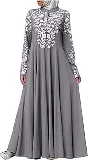 2022- Arab Kaftan Abaya Muslim Maxi Women Stitching Islamic Jilbab Dress Lace Dress Women's Dress 4XL Dress (Grey, L)