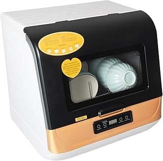Countertop Dishwasher 3 Washing Modes Portable Dishwasher Machine with 360 Degree Spraying Water Large Capacity Automatic Dishwasher for Apartments Dorms Boats RV Camping Gold (A Style)