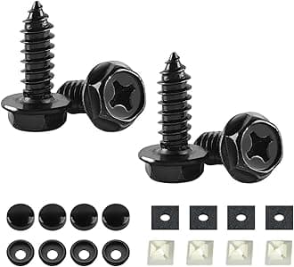 YALOK Anti Theft License Plate Screws Kits 4Sets Rustproof Stainless Steel Car Tag Plate Mounting Hardware, M6 (1/4") Tamper Proof Fastener Nut, Caps Cover for Front Rear Frame Holder (C-Black Set/4)