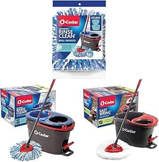 O-CedarEasyWring RinseClean Spin Mop Microfiber Refill, 1-Pack, Blue & EasyWring RinseClean Microfiber Spin Mop & Bucket Floor Cleaning System, Grey & EasyWring Microfiber Spin Mop