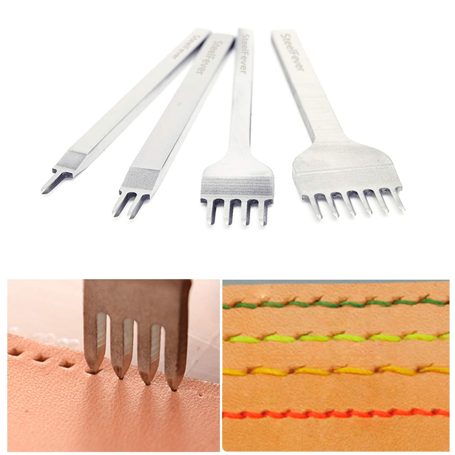 Leather Craft Tool Hole Punches 1+2+4+6 Prong Lacing Stitching Punch, Craft Kits (4mm)